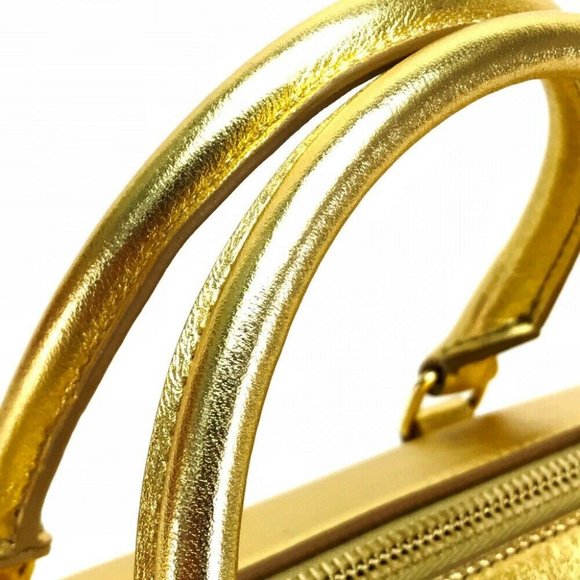 Authentic SAINT LAURENT PARIS Baby Duffle 2WAY Hand Bag Leather Gold - Picture 9 of 11